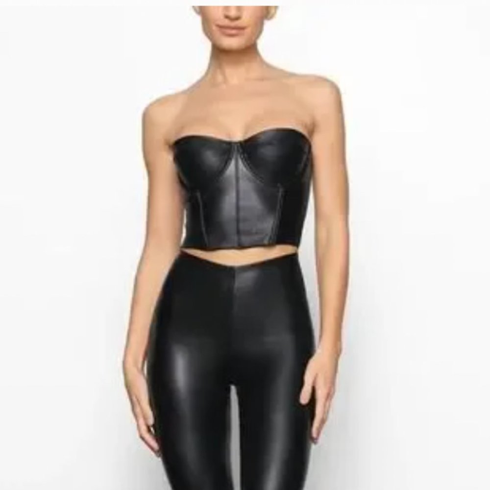 NWT Skims Faux Leather Corset Sz Large in Onyx